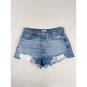 Forever  21 High Rise Button Fly Denim Shorts Size 29 Distressed Frayed Cut Off